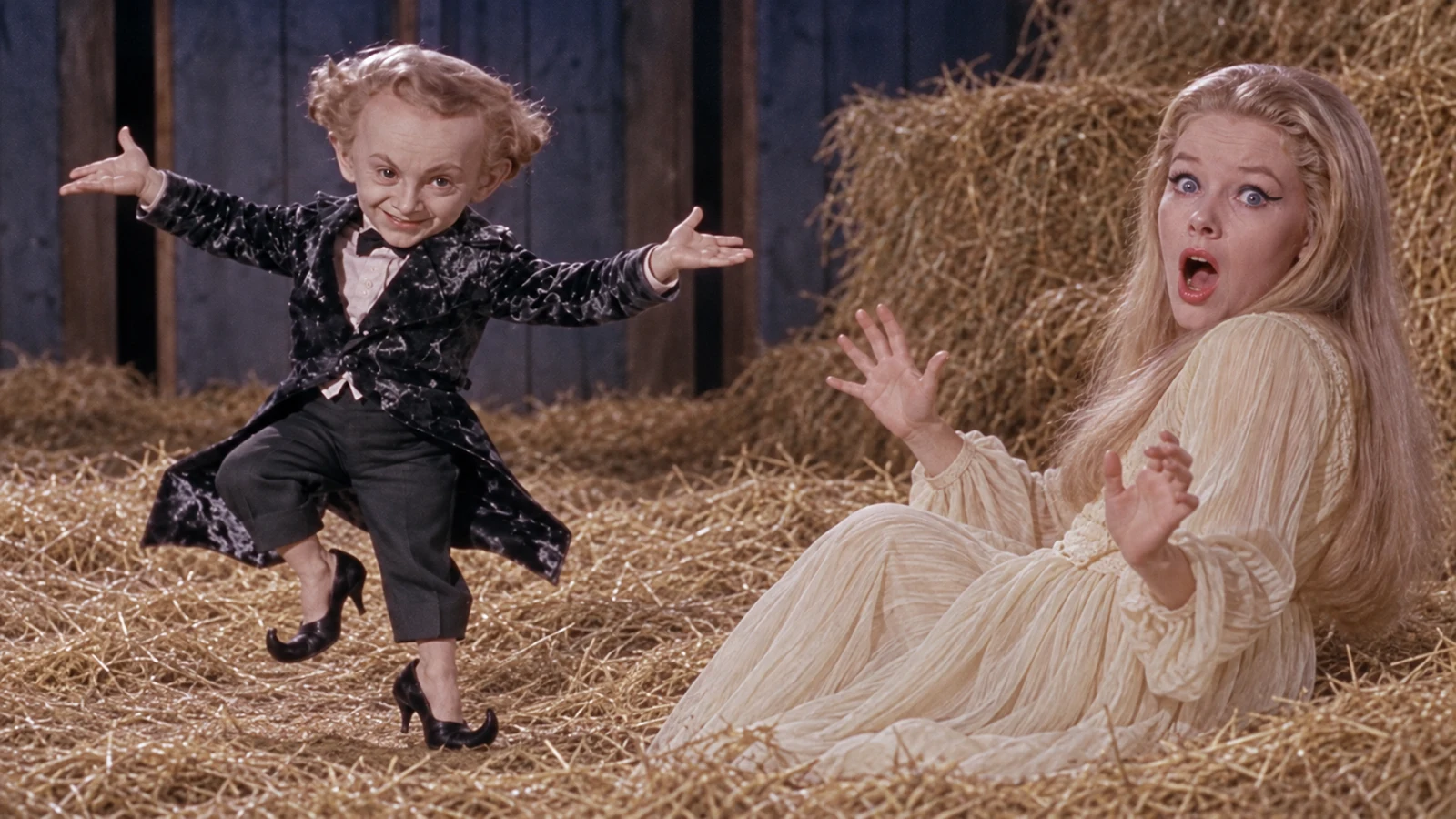 Recomposed comic reference with a full-body tiptoe dancer and shocked onlooker, both faces visible