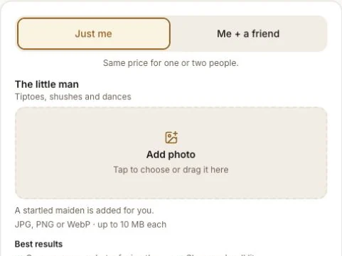 The photo upload card in TipToe AI
